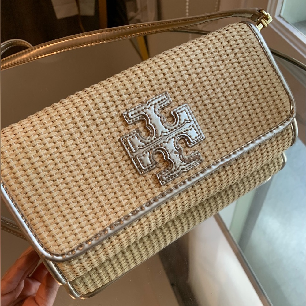 Tory Burch Cream Woven Clutch/ shoulder/ crossbody
